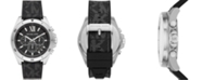 Michael Kors Men's Brecken Chronograph Black Signture Logo Strap Watch 45mm